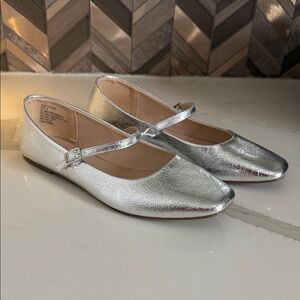 Serra Metallic Silver Mary Jane Flats